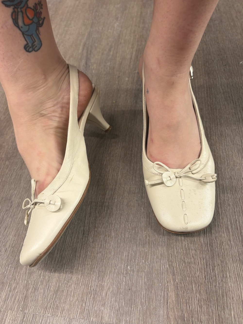 Women’s Cream Slingback Heels with Bow Accent
